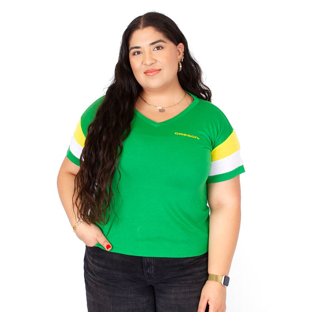 Ducks Spirit, Colosseum, Green, Crew Neck, Polyester Blend, Women, Stripe sleeve, Sparkle, T-Shirt, 927969